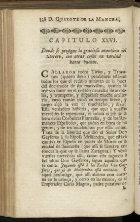 Capitulo XXVI. Donde se prosigue la graciosa aventùra del titerero, con otras cosas en verdàd harto buenas