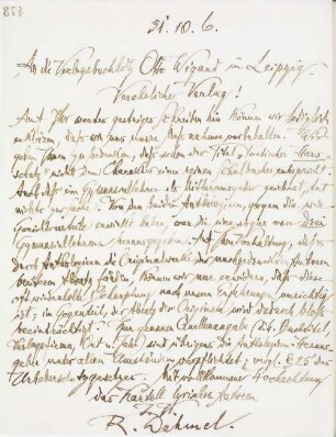 Brief an den Verlag Otto Wiegand