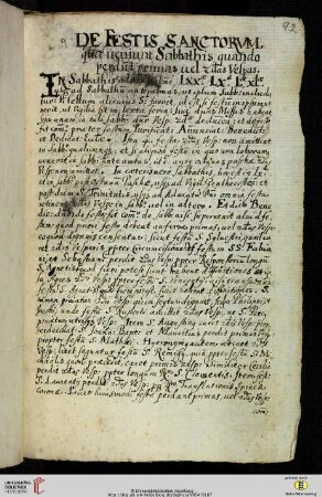 De festis sanctorum