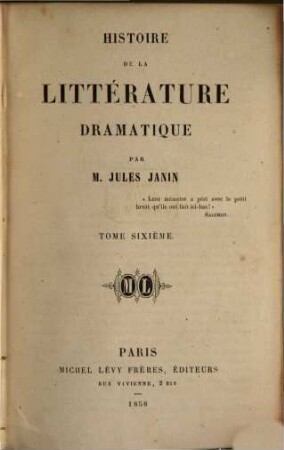 Histoire de la littérature dramatique, 6