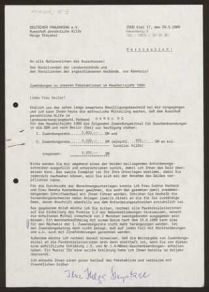 Brief von Helga Steyskal an Ursula Seiler