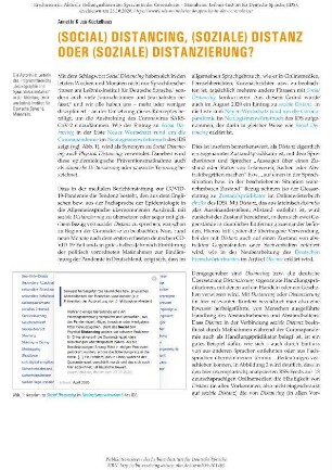 (Social) Distancing, (soziale) Distanz oder (soziale) Distanzierung?