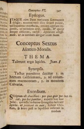 347-356, Conceptus Sextus. Ascetico-Moralis.