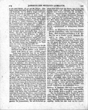 Leipzig, im Magazine für Literatur: Guilielmo der Unsichtbare, oder: das Schloss Dunkam. Eine Familiengeschichte a. d. F. Erster Th. m. e. Titelk. 142 S. Zweyter Th. 126 S. 8. 1801.