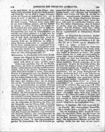 Leipzig, im Magazine für Literatur: Guilielmo der Unsichtbare, oder: das Schloss Dunkam. Eine Familiengeschichte a. d. F. Erster Th. m. e. Titelk. 142 S. Zweyter Th. 126 S. 8. 1801.