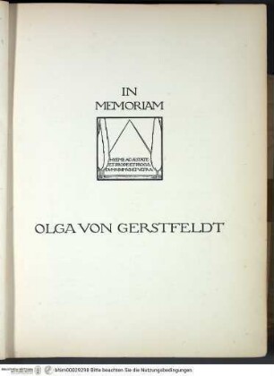 Die Portraitdarstellungen des MichelangeloVorsatzblatt mit Widmung an Olga von Gerstfeldt - Römische Forschungen der Bibliotheca Hertziana; 3
