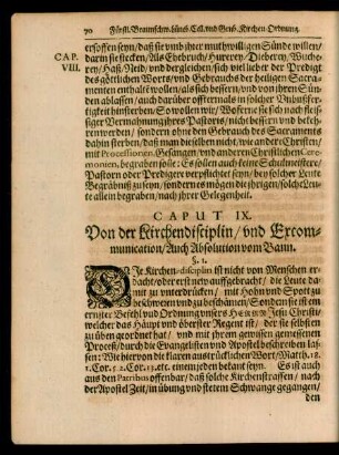 Caput IX. Von der Kirchendisciplin/ und Excommunication/ Auch Absolution vom Bann.