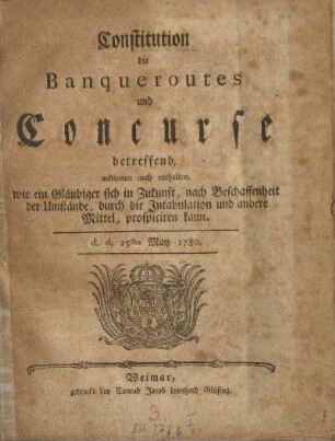 Constitution die Banqueroutes und Concurse betreffend