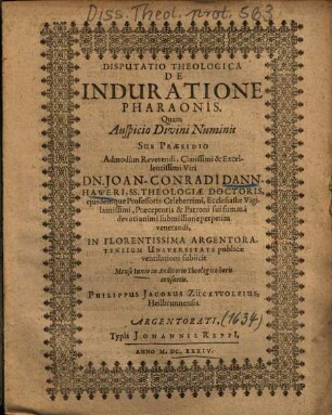 Disputatio Theologica De Induratione Pharaonis