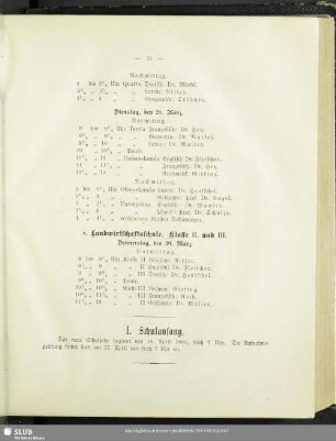 I. Schulanfang