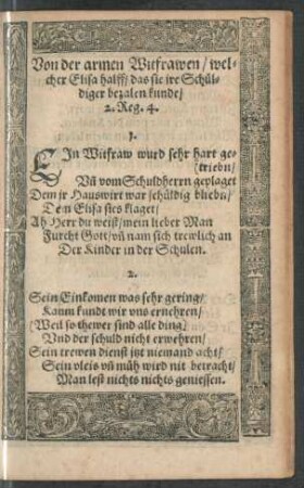 Von der armen Witfrawen/ welcher Elisa halff ...