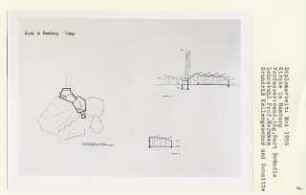 Kirche in Lurup, Hamburg-Altona (Diplomarbeit bei Bernhard Hermkes): Grundriss Kellergeschoss 1:200 und Schnitte