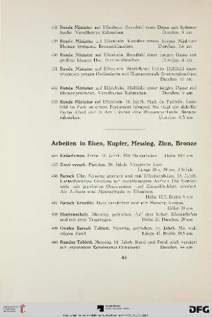 Arbeiten in Eisen, Kupfer, Messing, Zinn, Bronze (Nr. 454-472)