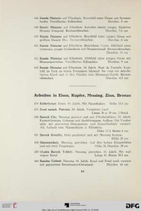 Arbeiten in Eisen, Kupfer, Messing, Zinn, Bronze (Nr. 454-472)