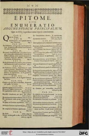 Epitome, sive enumeratio argumentorum principalium