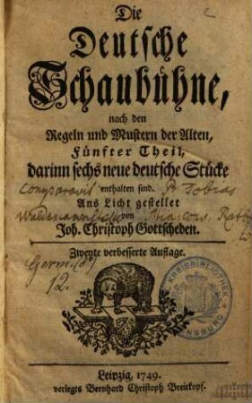 Die deutsche Schaubühne, 5. (1749). - 536 S.
