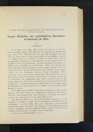 Neuere Methoden zur quantitativen Harnsäurebestimmung im Blut.