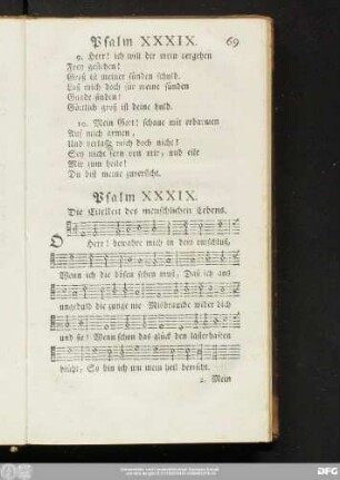 Psalm XXXIX. Die Eitelkeit des menschlichen Lebens.