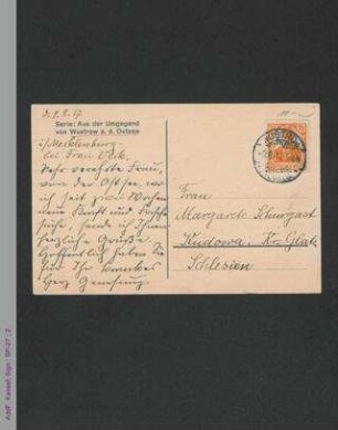 Postkarte von Anna Plothow an Margarete Schurgast, hs.
