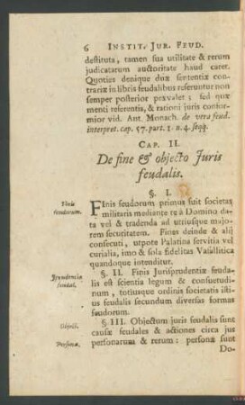 Cap. II. De fine & objecto Juris feudalis
