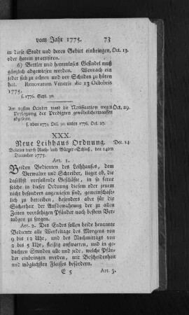 XXX. Neue Leihhaus Ordnung.