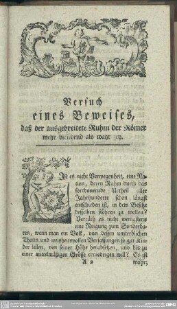 Versuch eines Beweises, daß der ausgebreitete Ruhm der Römer mehr blendend als wahr sey