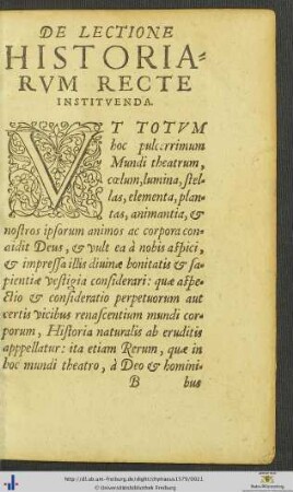 De Lectione Historiarum Recte Instituenda