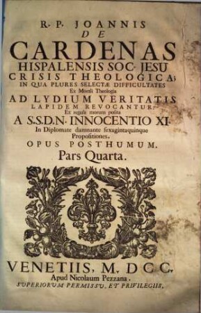 Crisis theologica, sive disputationes selectae ex morali theologia : in quatuor partes distinctae, 4