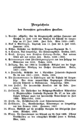 Verzeichnis der benutzten gedruckten Quellen.