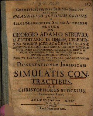 Dissertationem iuridicam de simulatis contractibus