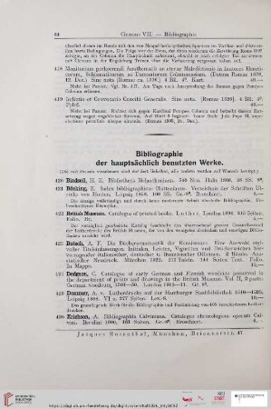 Bibliographie der hauptsächlich benutzten Werke (Nr. 420 - 459)