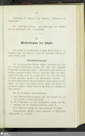 IX. Wiederbeginn der Schule