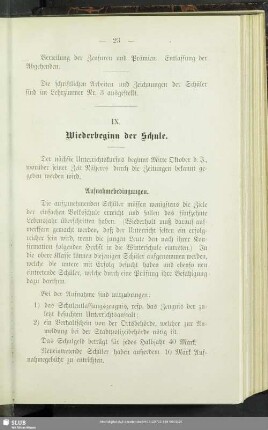IX. Wiederbeginn der Schule