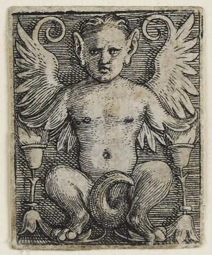 Geflügelte männliche Figur mit Löwenfüßen