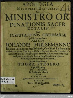 Apologia ministerii evangelici pro ministro ordinationis sacerdotalis