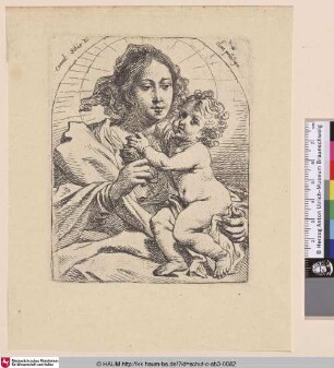 [Maria mit dem Kind, eine Rose in ihrer rechten Hand; Virgin and Child, sitting turned right]