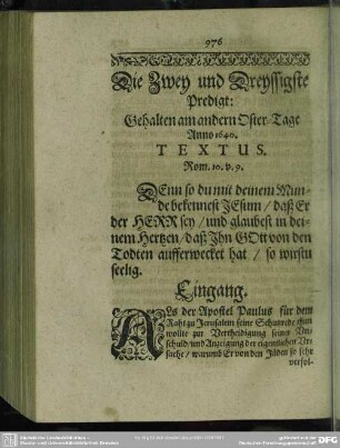 Die Zwey und Dreyssigste Predigt: Gehalten am andern Oster-Tage Anno 1640