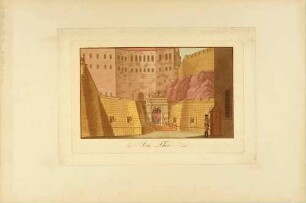 Blick aus der Grabenschere auf das Medusentor mit Wappenbekrönung und das Torhaus der Festung Königstein in der Sächsischen Schweiz, aus einer Serie nach Engelbrechts Prospekten der Festung Königstein 1735 von Pintz