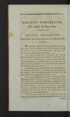 Neunte Vorlesung. Vom Gehirn der Wirbelthiere.