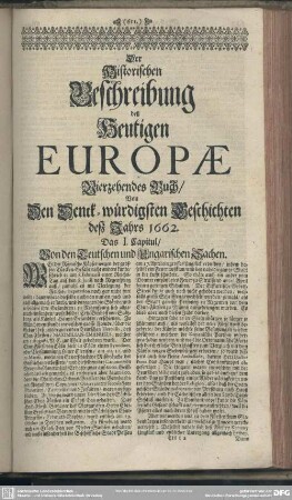 Vierzehendes Buch, Von Den Denck-würdigsten Geschichten deß Jahrs 1662