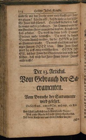 Der 13. Artickul. Vom Gebrauch der Sacramenten.