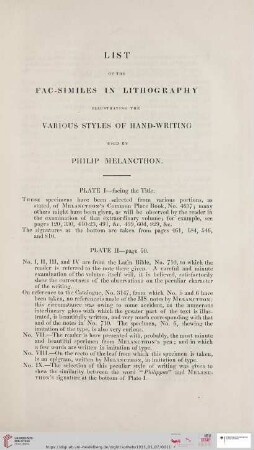 List of the fac-similes in lithography illustrating the various styles of hand-writing used by Philip Melancthon