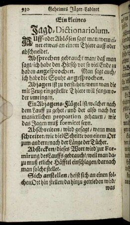 Ein kleines Jagd-Dictionariolum.
