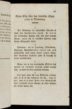 Einige Sätze über das lateinische Schulwesen in Wirtemberg