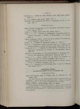 Pubblicazioni periodiche pervenute all' Accademia nel mese di settembre 1887.