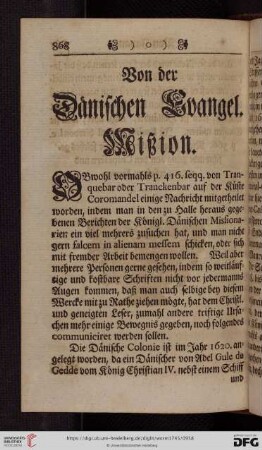 Von der Daenischen Evangel. Mißion