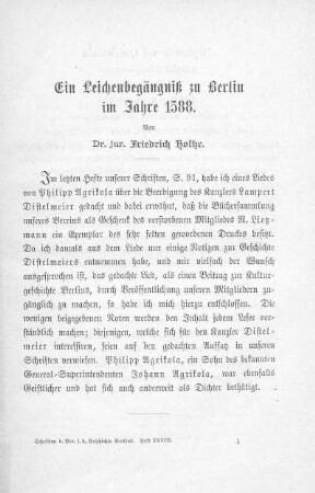 Ein Leichenbegängnis zu Berlin im Jahre 1588