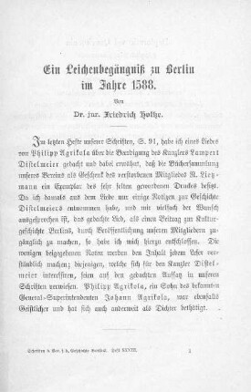 Ein Leichenbegängnis zu Berlin im Jahre 1588