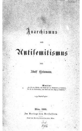 Anarchismus und Antisemitismus / von Adolf Kleinmann