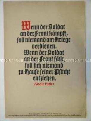 Schmuckblatt mit einem patriotischen Spruch von Hitler